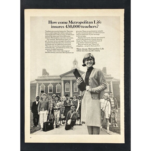 Metropolitan Life "Insures 430,000 Teachers!" Vintage Print Ad 1966 - Picture 3 of 3